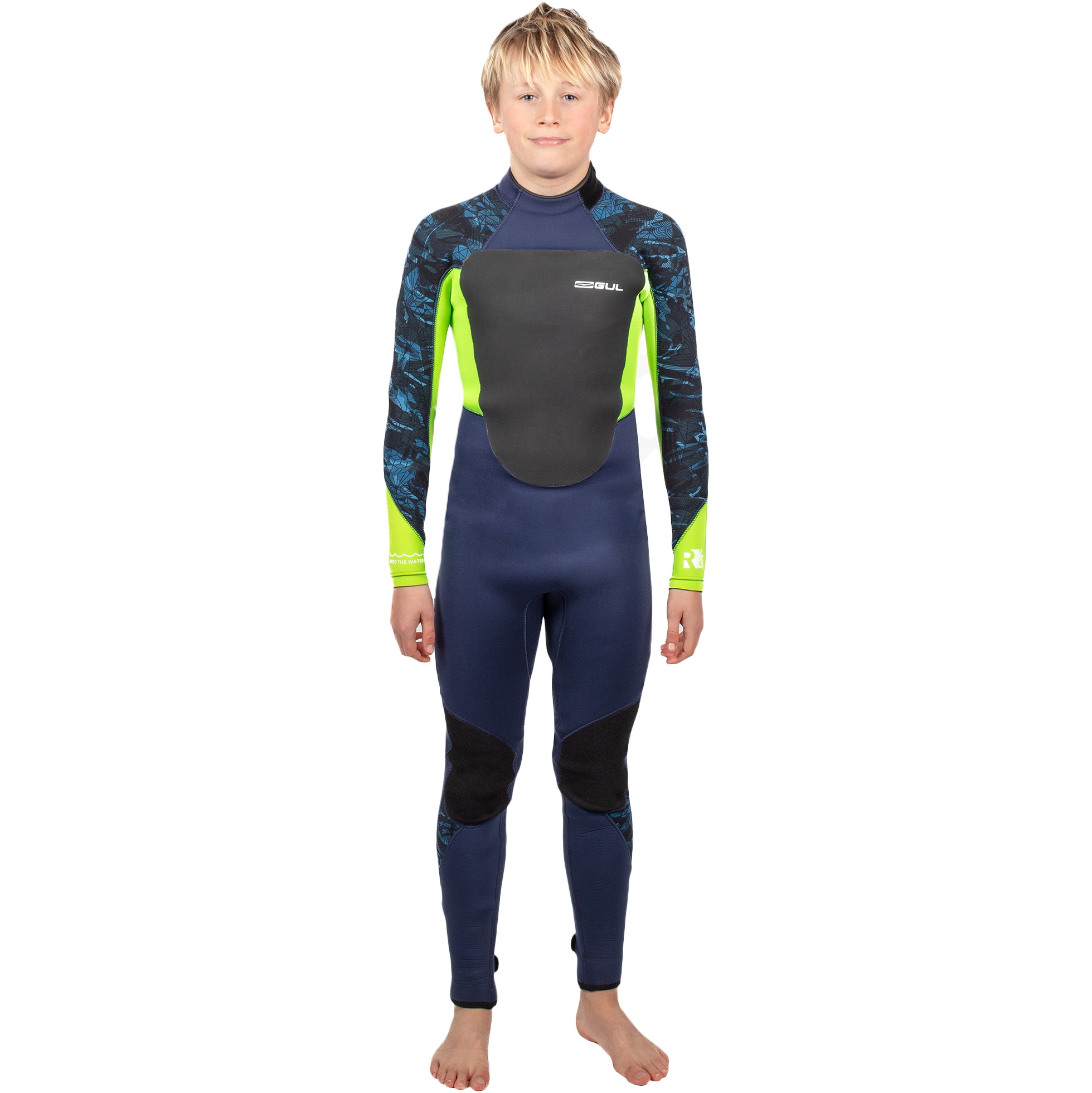 2024 Gul Junior Response 4/3mm Gbs Rug Ritssluiting Wetsuit RE1249-C1 - Navy / Sulpher